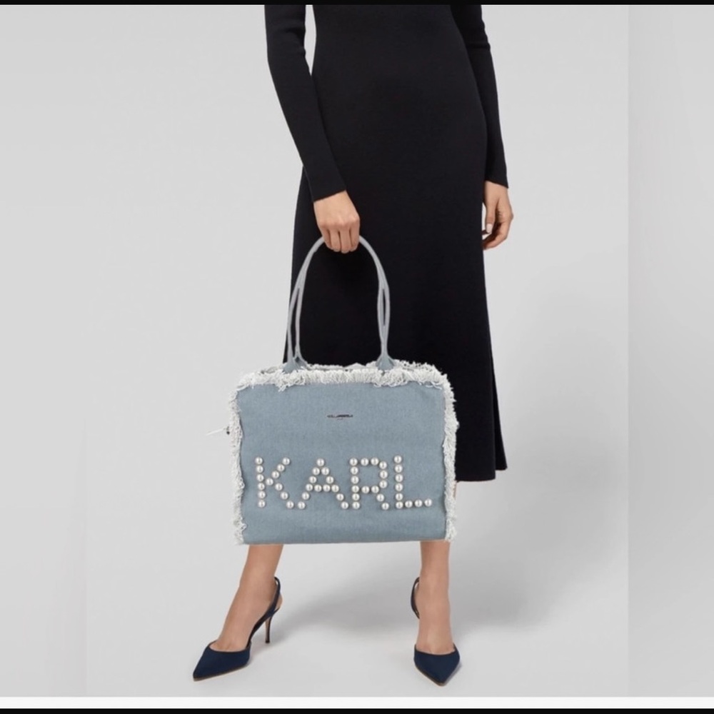Karl Lagerfeld Blue Structured Tote with Textured Finish